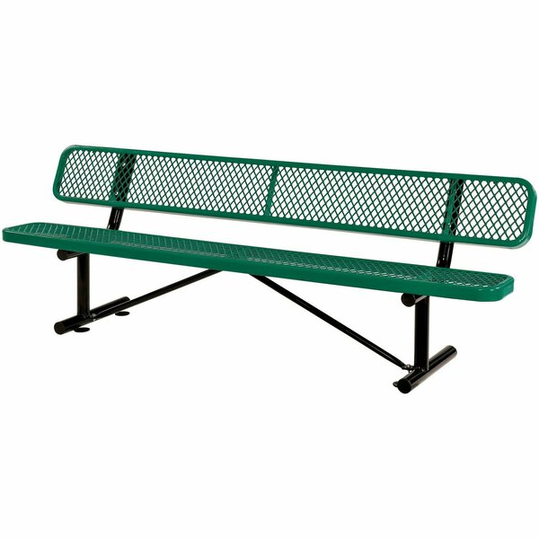 Global Industrial 8ft Outdoor Steel Bench w/ Backrest, Expanded Metal, Green 277155GN